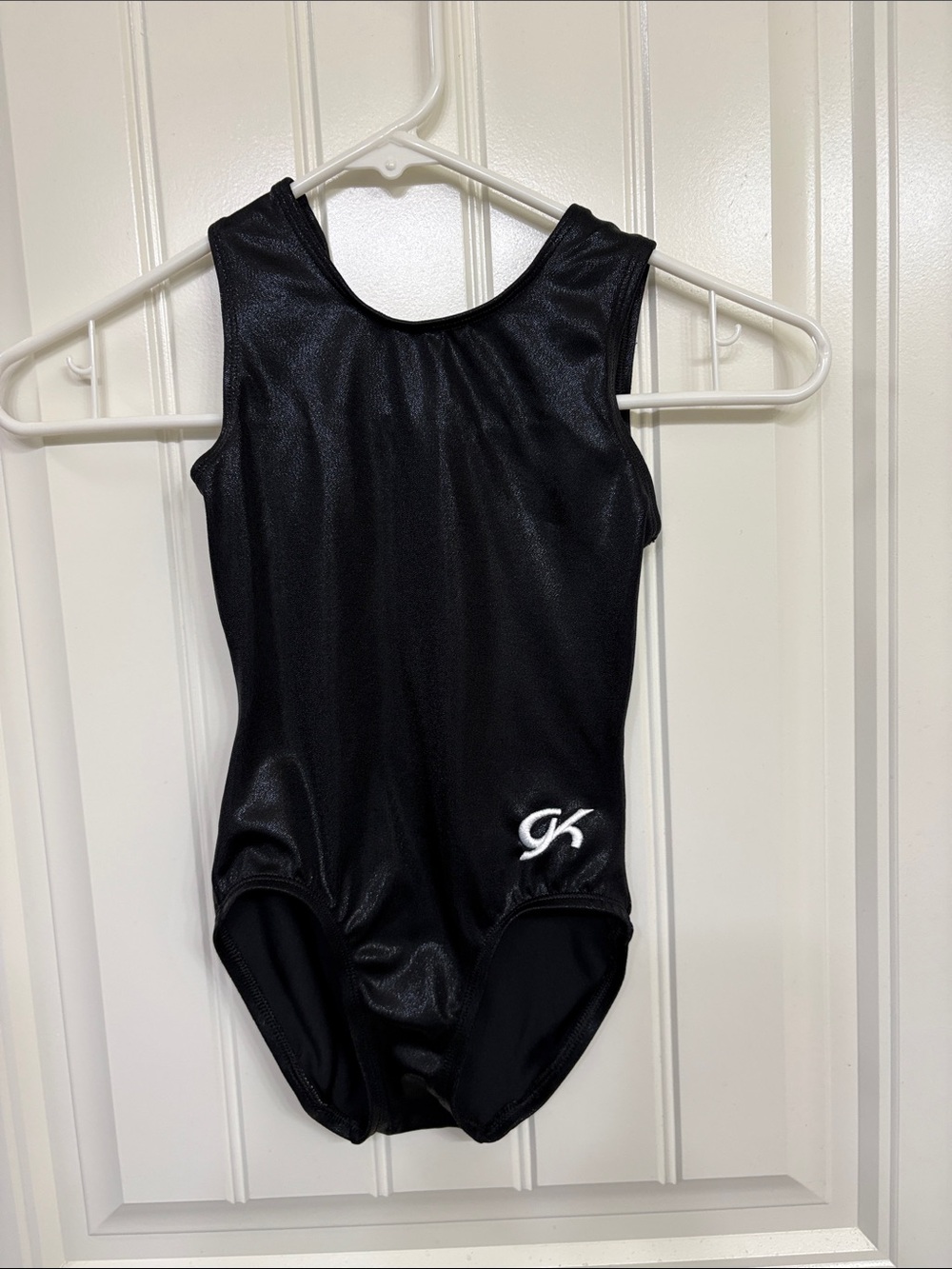 GK Black Shiny Gymnastics Leotard with White‎ Logo
